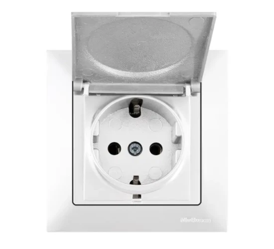 Контакт шуко единичен с капак 16А бял Candela Mutlusan.png